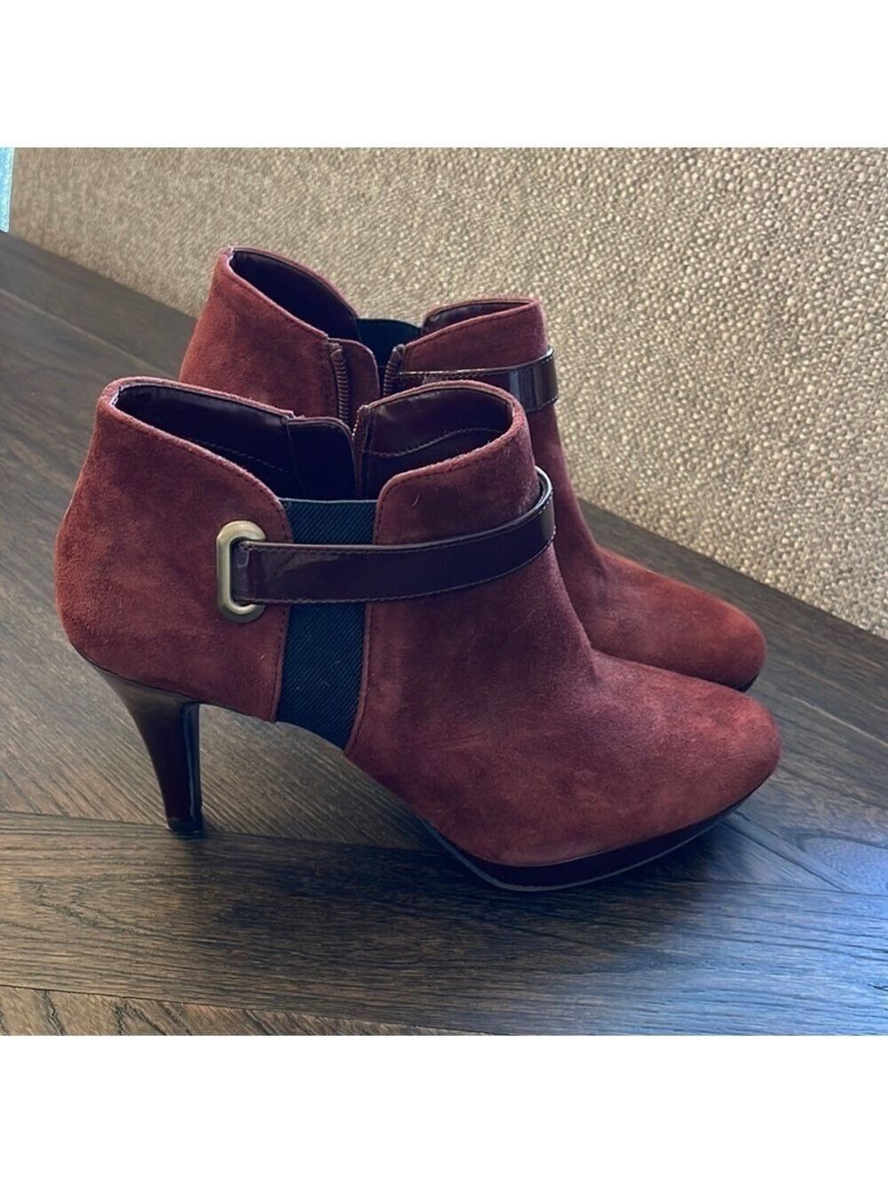 Bandolino Red Wine Suede Heeled Booties Size 9.5